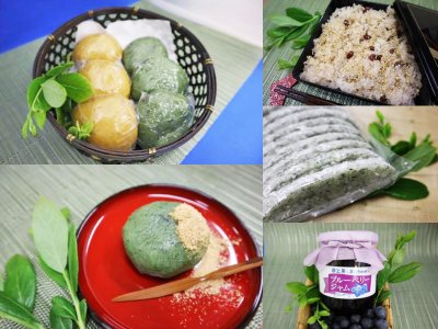 まんじゅう、草餅、草大福、赤飯、のし餅、のり餅、ブルーベリージャム