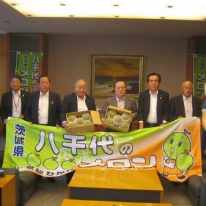 八千代町とＪＡ常総ひかりが県庁で「タカミメロン」をＰＲ