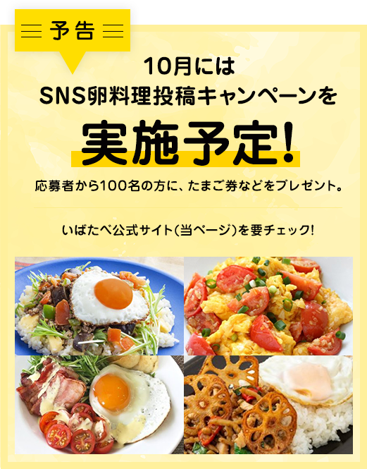 10月はSNS卵料理投稿キャンペーンを実施予定！